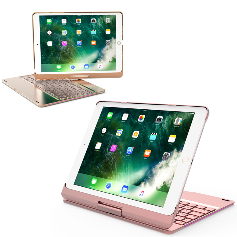 HIGE/苹果ipad pro蓝牙键盘 无线键盘+金属旋转支架保护壳 适用于2018新款ipad 10.5英寸 玫瑰金