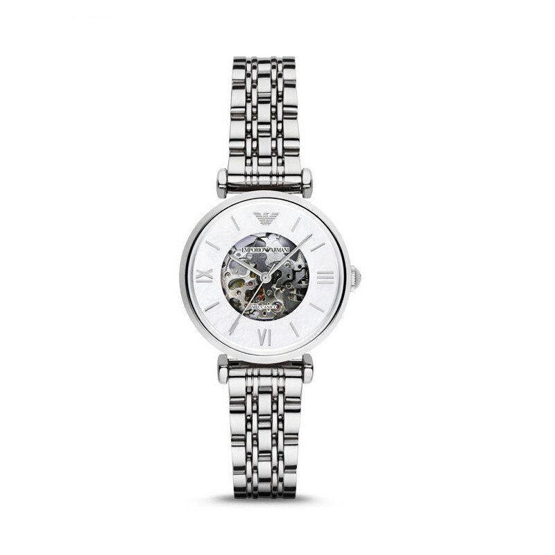 安普里奥·阿玛尼(EMPORIO.ARMANI)手表简约复古女士皮带机械手表金属时尚机械镂空钢带女表