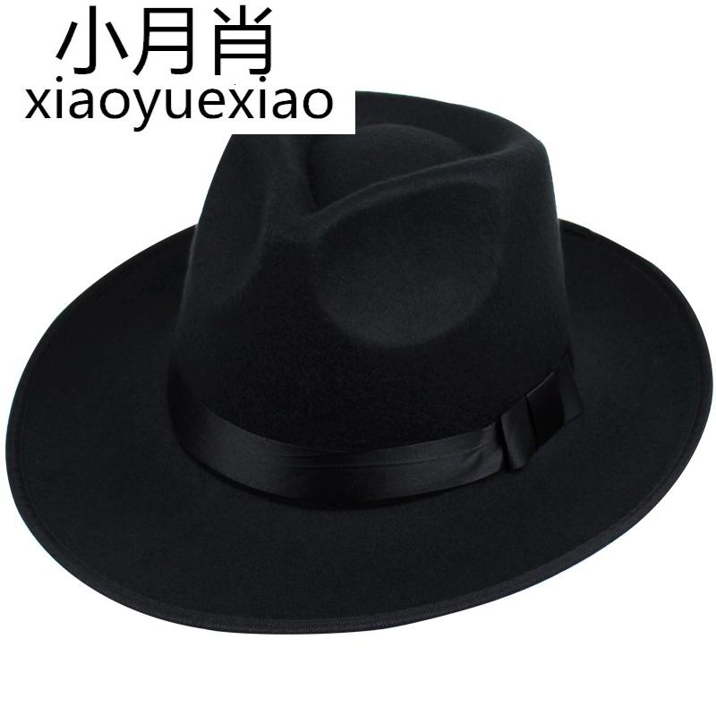 礼帽男 大帽檐复古上海滩帽子新郞帽子表演帽 黑色英伦爵士帽子男