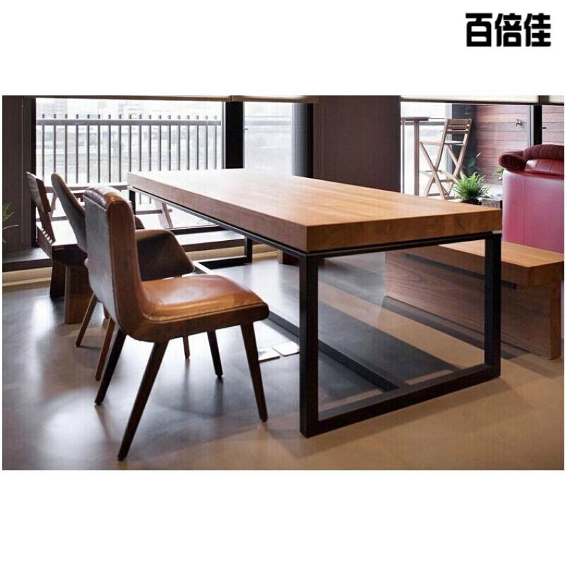 新款创意铁艺餐桌美式复古做旧办公桌子工业风长方形实木办公会议桌木桌壹德壹