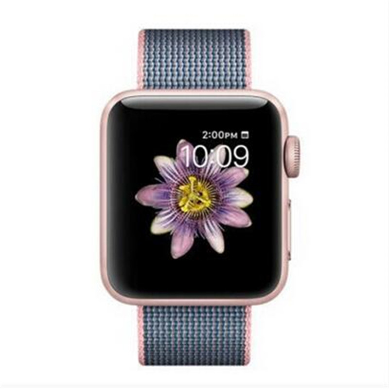 苹果 (Apple)Watch Series2 苹果智能手表 GPS定位 铝金属表壳搭配精织尼龙表带38mm亮粉配午夜蓝
