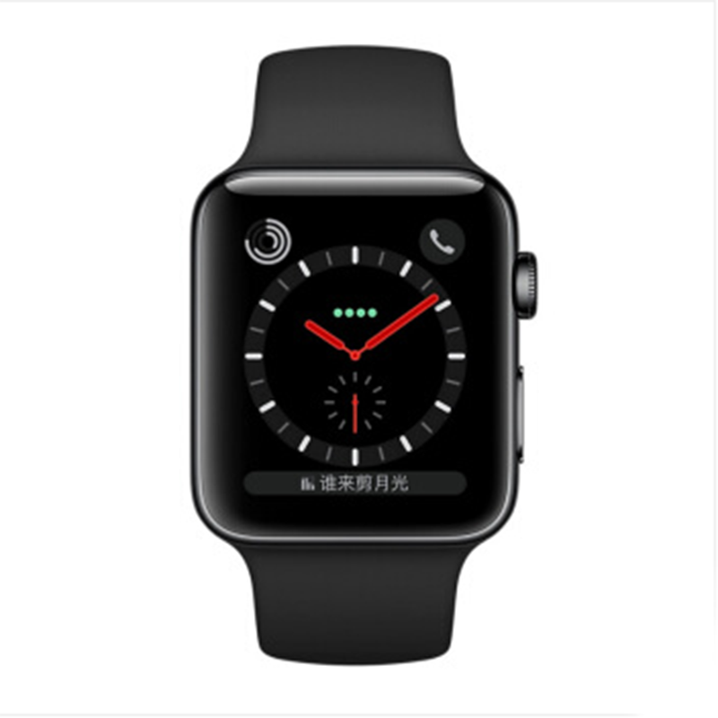 苹果（Apple）Watch Series3 智能手表 GPS蜂窝网络款 38mm不锈钢黑色表壳搭配黑色运动型表带QM2
