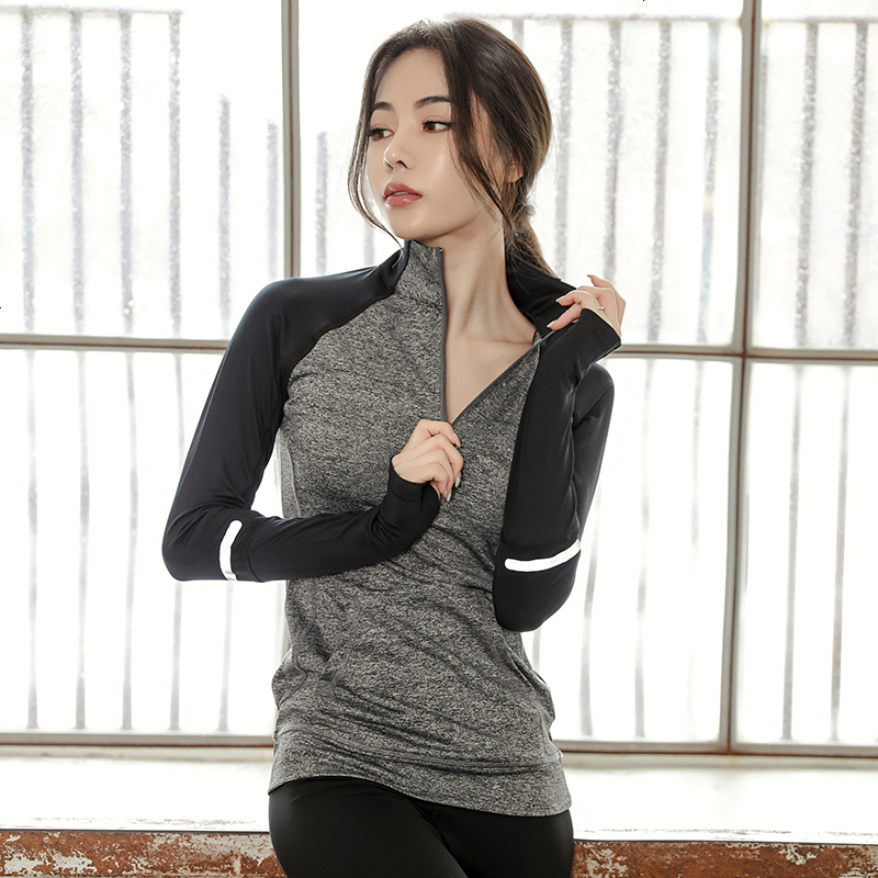 秋冬新款运动上衣女长袖显瘦瑜伽服紧身衣跑步速干T恤训练健身服