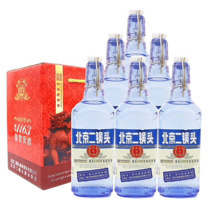 永丰北京二锅头 出口型小方瓶 清香型白酒 42度(蓝瓶)500ml*6瓶