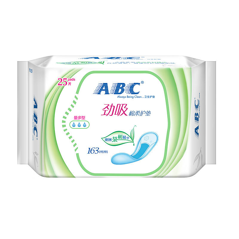 ABC卫生巾护垫单包25片 163mm 含澳洲茶树精华
