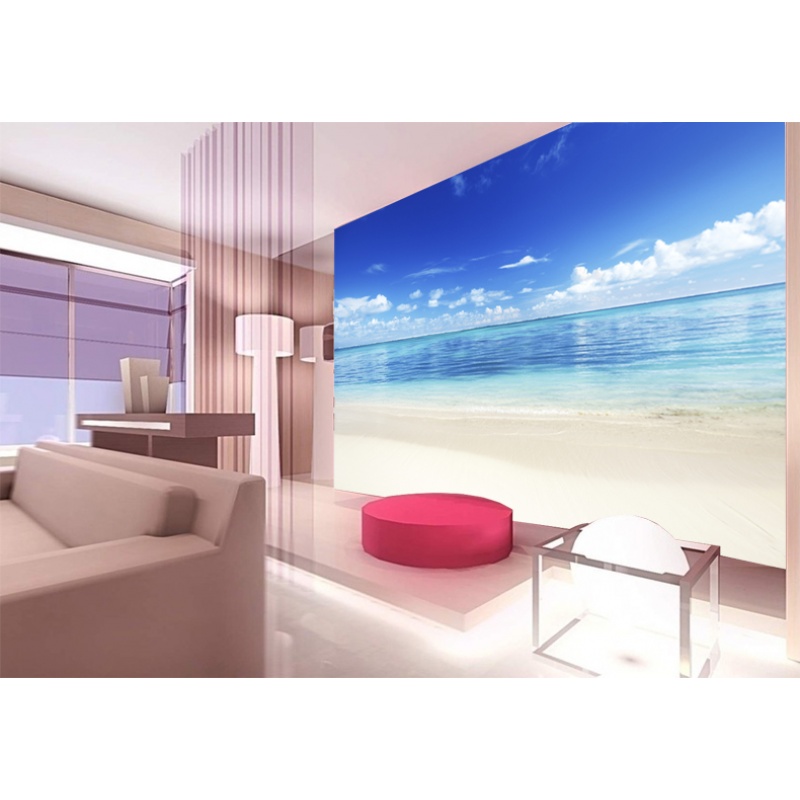 大型3D立体墙纸壁画客厅沙电视背景墙无缝墙布壁纸立体大海沙滩壹德壹