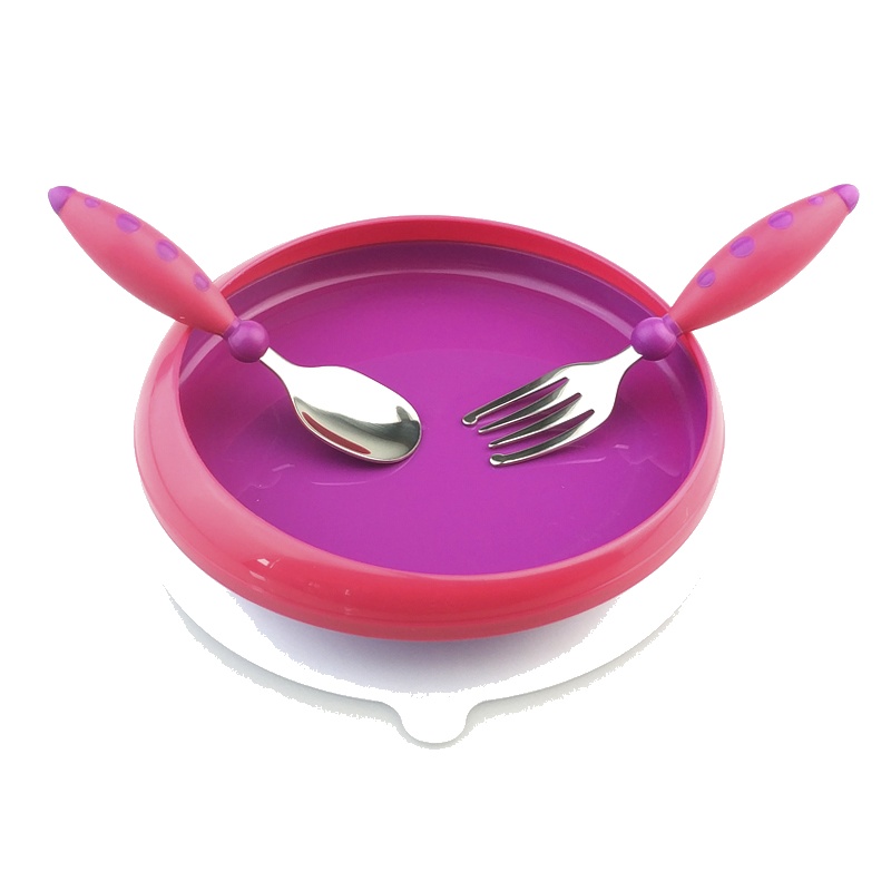 美国进口嘉宝(Gerber)婴幼儿防滑防摔吸盘碗 不锈钢材质叉勺套装 紫色经典女款 1岁以上