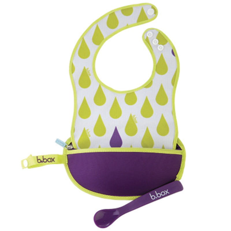 澳洲进口(B Box )宝宝防水防污围嘴 婴儿围兜 口水巾 带硅胶勺 紫色款