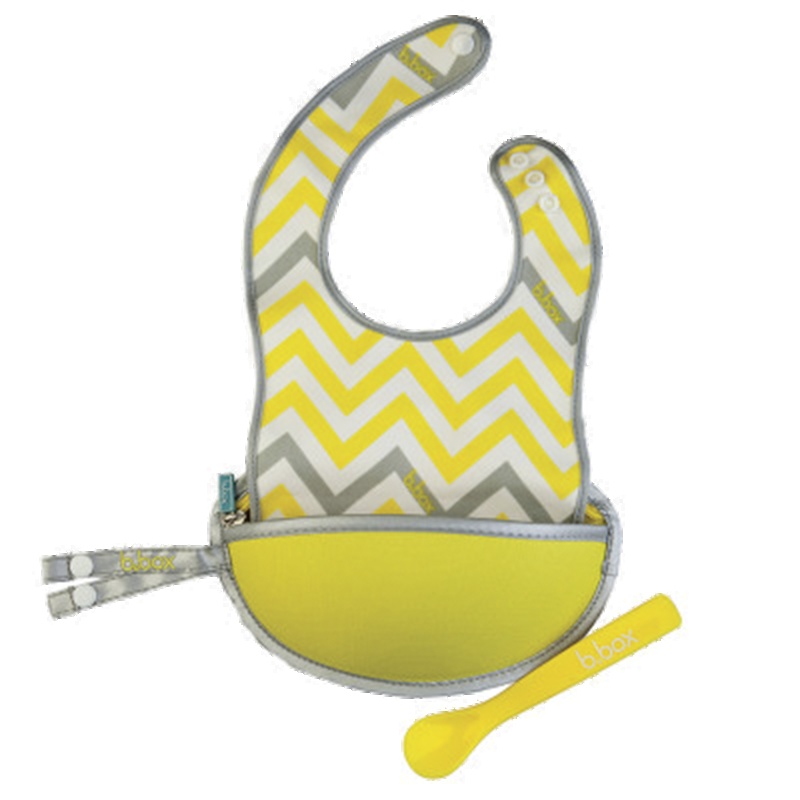 澳洲进口(B Box)宝宝防水防污围嘴 婴儿围兜 口水巾 带硅胶勺 黄色电波款