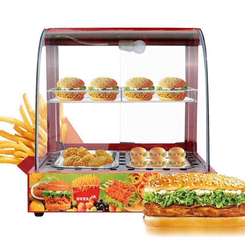 商用台式食品保温柜展示柜熟食蛋挞汉堡电热家用保温箱 弧形小型两层(红色52*41*52)