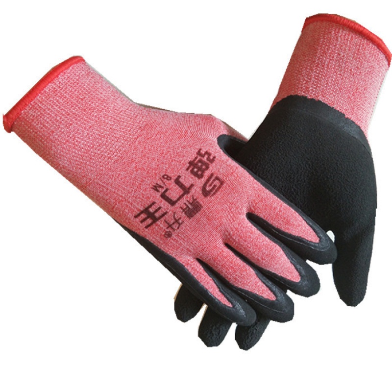 粉绿兰色小号黑乳胶泡磨砂耐磨防滑透气工作劳保手套