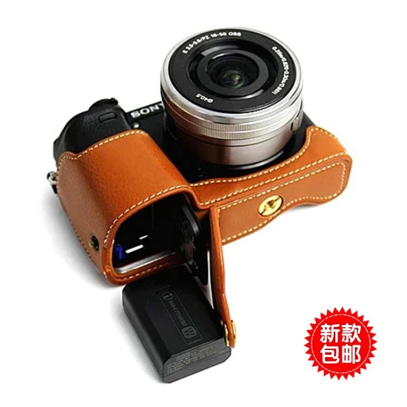 a6300相机包A6300保护皮套a6000底座真皮半套手柄包可拆电池