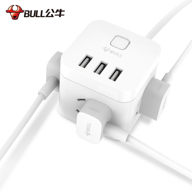 bull公牛智能魔方usb插座充电插排接线板多功能家用转换器3位USB和3位五孔白色1.5米U303U