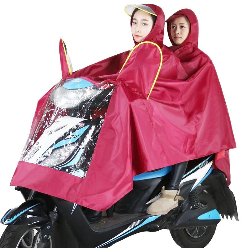 电动车雨衣摩托车雨披透明大帽檐加厚牛津布成人双人雨披