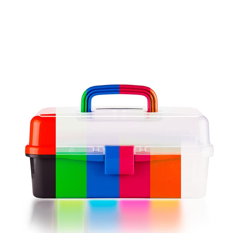 塑料收纳盒儿童画画美术工具箱家用透明三层收纳手提便携工具盒