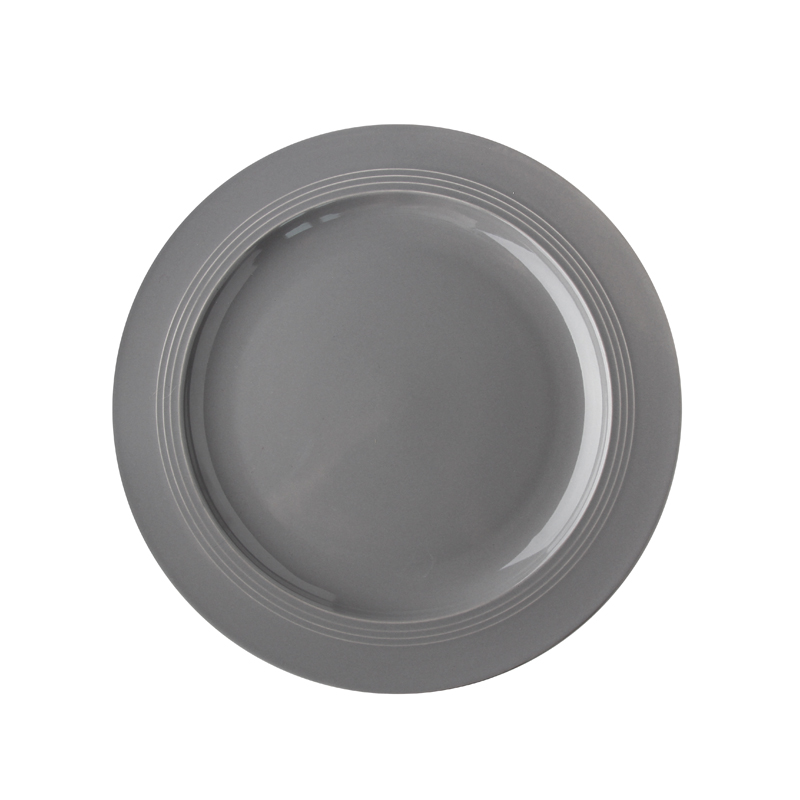 INMIND HOUSE盘子 欧式陶瓷西餐盘汤盘 家用简约意面盘餐盘三件套深灰色草帽盘