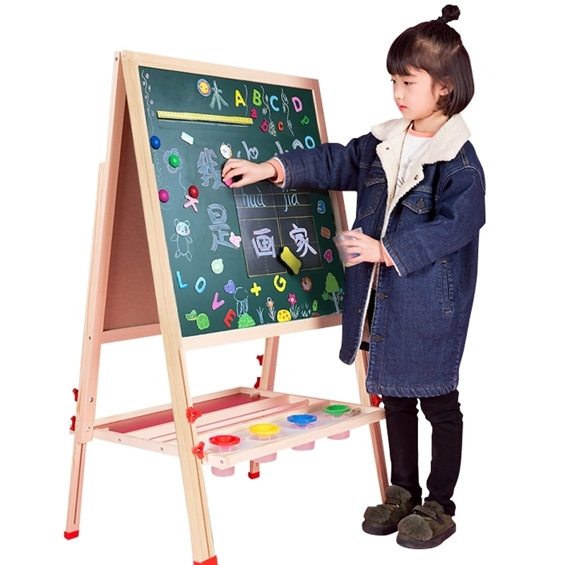 儿童画板双面磁性小黑板支架式智扣家用宝宝画画涂鸦写字板画架可升降 D款功能礼包