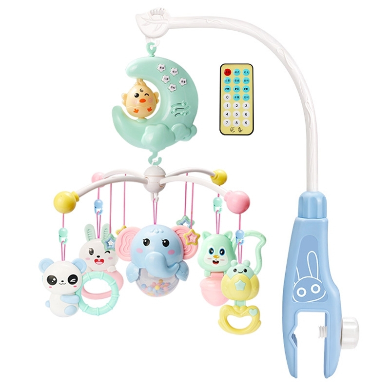 床铃音乐旋转婴儿玩具0-1岁床头摇铃智扣幼儿宝宝 海洋投影341个内容粉电池版