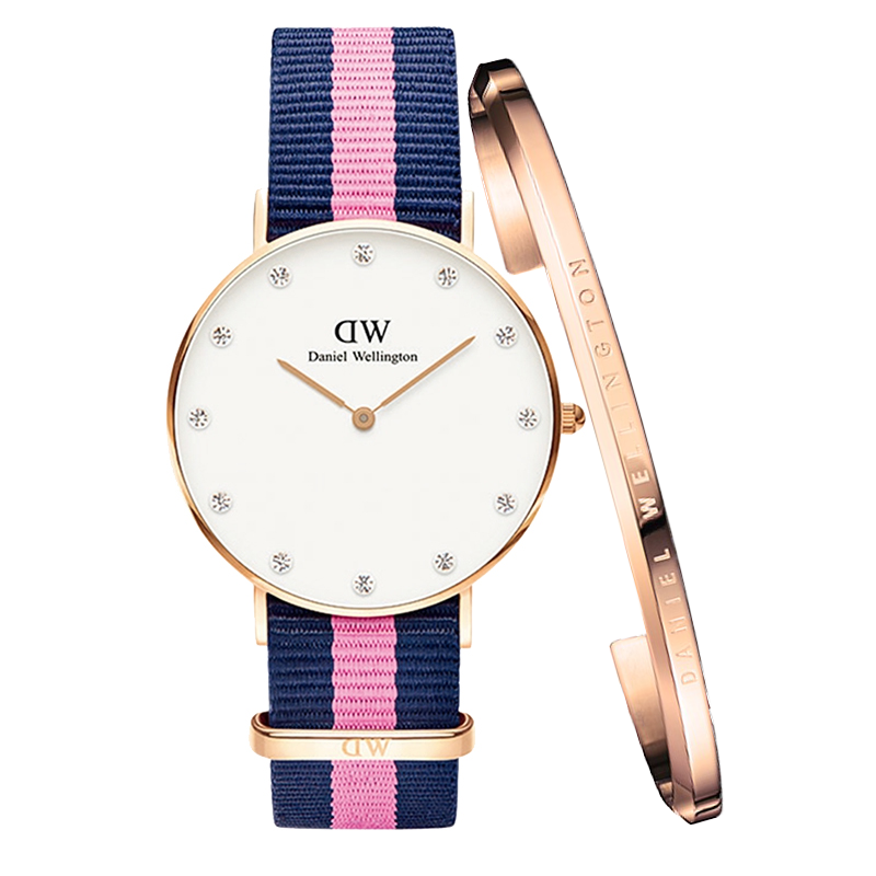 [两年质保]丹尼尔惠灵顿Daniel Wellington 欧美品牌手表DW女表34mm金色边尼龙带女士石英表