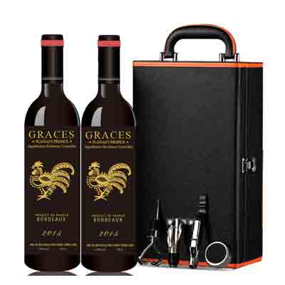 法国（原瓶进口）格拉芙丁酉年纪念款吉祥如意波尔多AOC干红葡萄酒750ml（双支皮盒）
