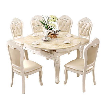 凯哲 欧式餐桌椅组合 大理石餐台实木餐桌餐椅 可折叠餐桌饭桌一桌四椅/一桌六椅餐厅木质家具