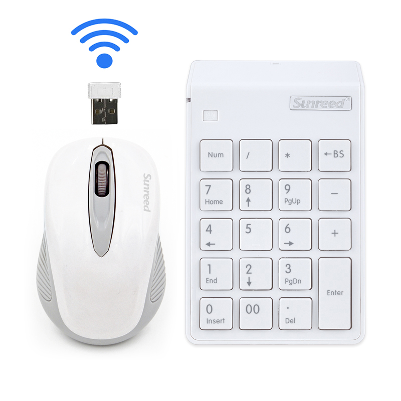 桑瑞得(Sunreed)2.4G无线数字键盘 财务会计银行专用 纤薄苹果风升级版带电源 键盘(白色)+鼠标 套装