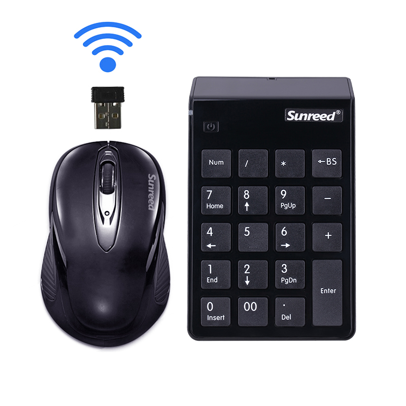桑瑞得(Sunreed)2.4G无线数字键盘 财务会计银行专用 纤薄苹果风升级版带电源 键盘(黑色)+鼠标 套装