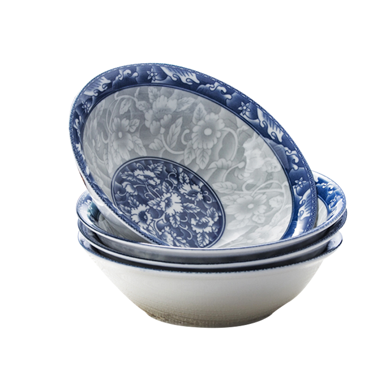 风源8英寸汤碗吃饭碗泡面碗陶瓷餐具日式家用拉面碗大号青花瓷斗笠碗(4只)