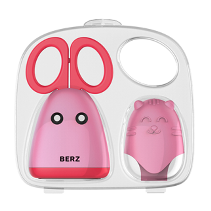 英国BERZ贝氏 辅食剪刀 pp材质 宝宝 婴儿食物剪儿童不锈钢材质剪子外带便携 粉色BZ-8701P