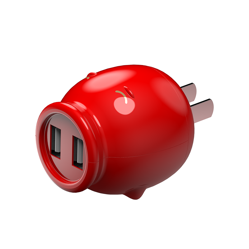 APPACS个性小猪安卓/苹果充电器头多口快充华为/小米/oppo三星vivo通用充电器头USB双口 红色