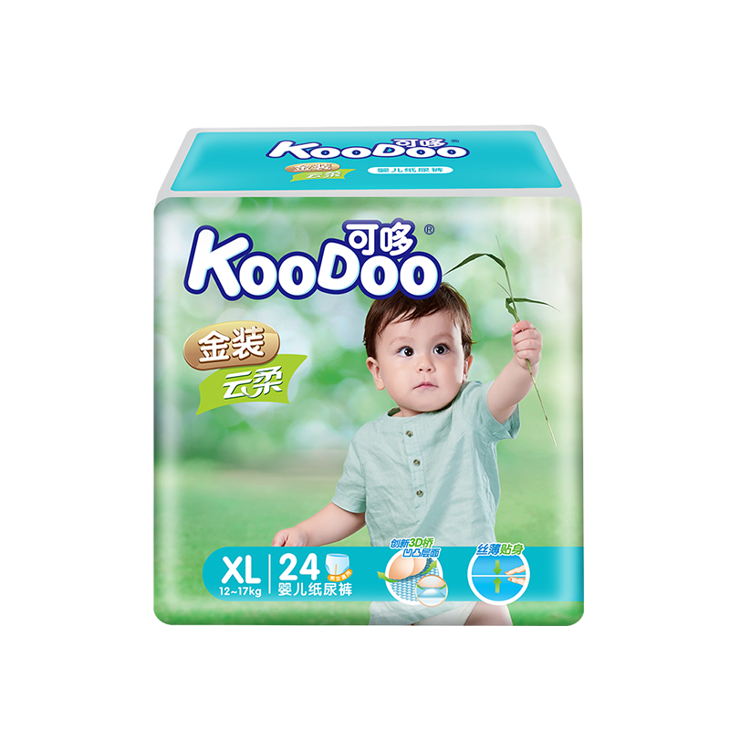 可哆(KooDoo)纸尿裤 金装云柔婴儿尿不湿 加大号XL码24片[12-17kg]