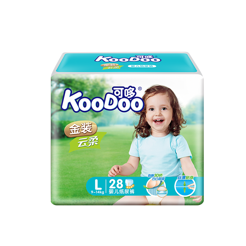 可哆(KooDoo)纸尿裤 金装云柔婴儿尿不湿 大号L码28片[9-14kg]