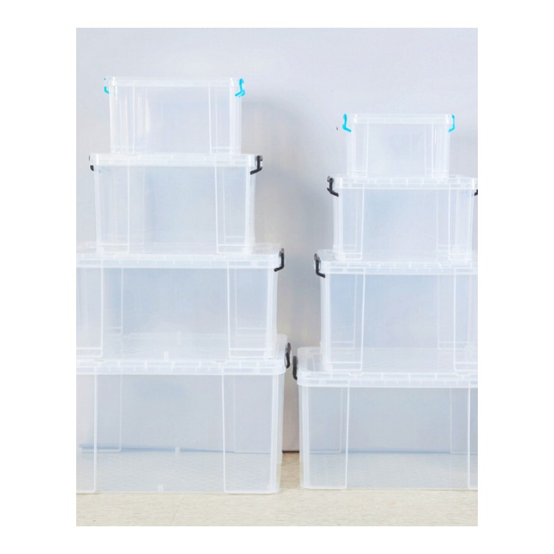 透明收纳箱塑料箱子储物箱收纳盒衣服整理箱大号有盖衣物收纳框三件装[100升3个]加厚高透明