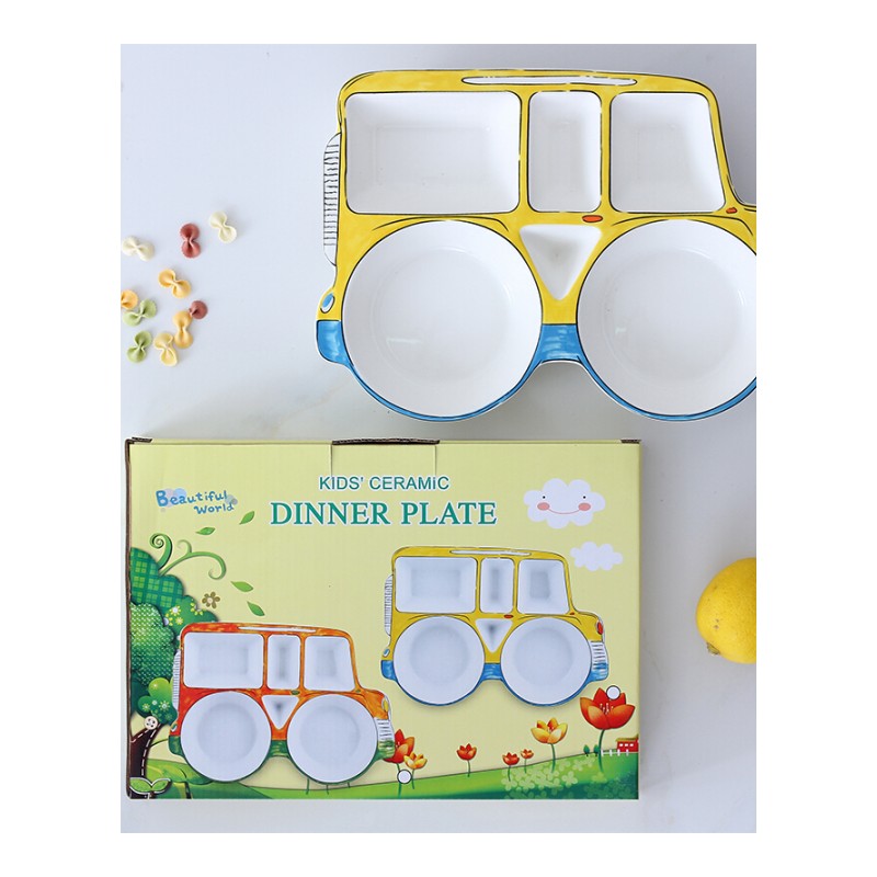 宝宝餐盘儿童餐具陶瓷创意饭盘卡通水果盘子碗家用分隔分格盘