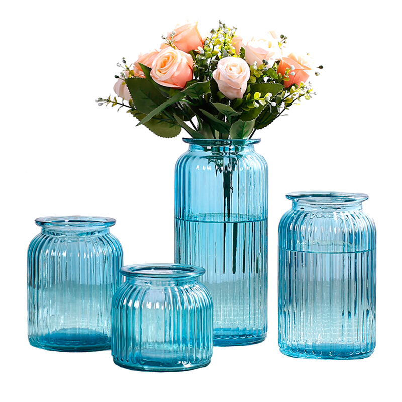[四件套]玻璃花瓶摆件欧式田园餐厅透明玻璃水培花瓶创意插花瓶