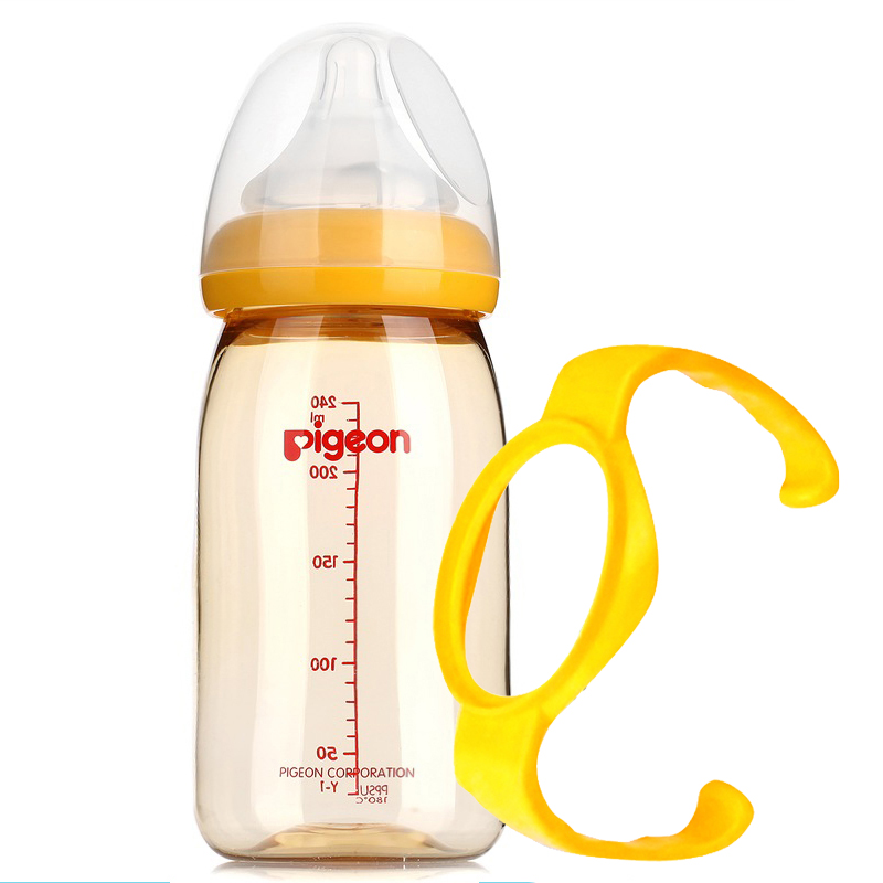 贝亲(Pigeon)PPSU塑料奶瓶AA75宽口径240ml奶瓶M号奶嘴送黄色手柄一个
