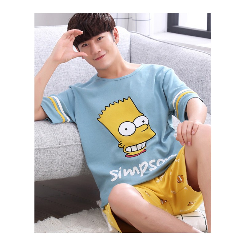 男士睡衣夏季短袖卡通青少年夏天韩版学生薄款家居服套装