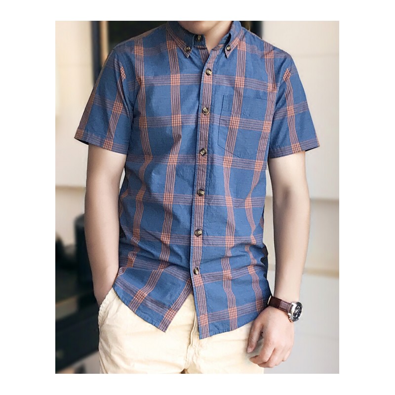 格子衬衫男短袖商务休闲夏季衬衣青年修身韩版半袖寸图片色