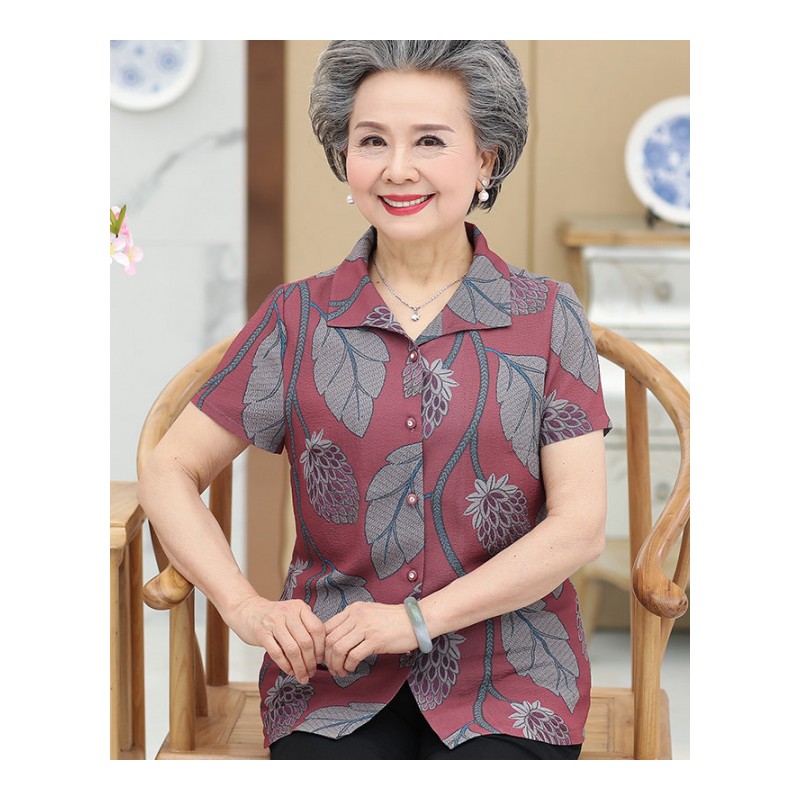 中老年人夏装女装60-70岁80妈妈套装大码衬衣老人衣服短袖奶奶装