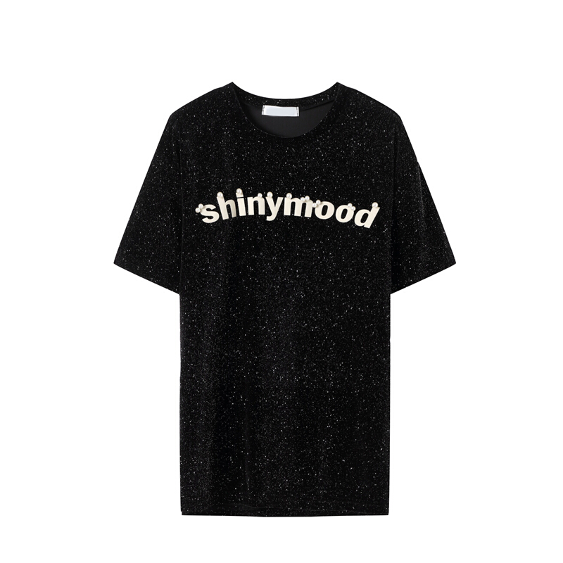 2018春季新款韩版宽松短袖黑色字母T恤女装打底衫半袖上衣 黑色 均码