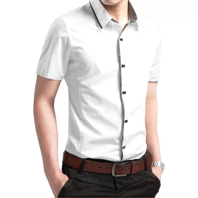 夏季薄款衬衫男短袖青年商务休闲半袖寸衫韩版修身长袖白衬衣白色短袖M/165