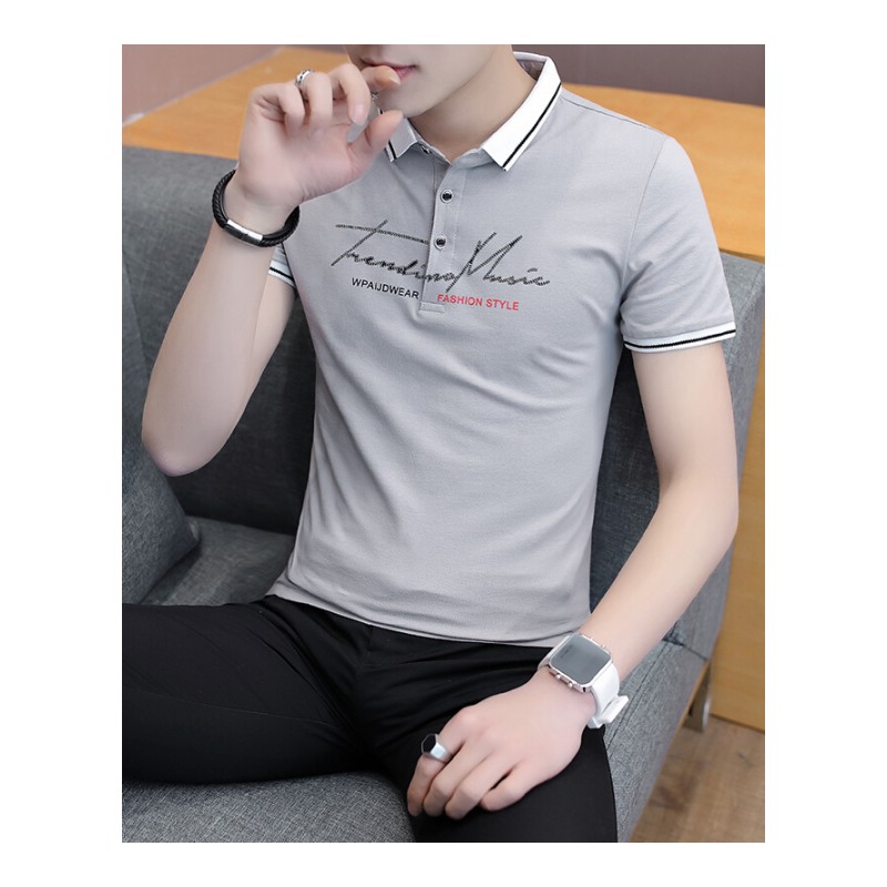 2018夏季新款男士翻领短袖T恤青年有领上衣服夏天韩版潮流衬衫领