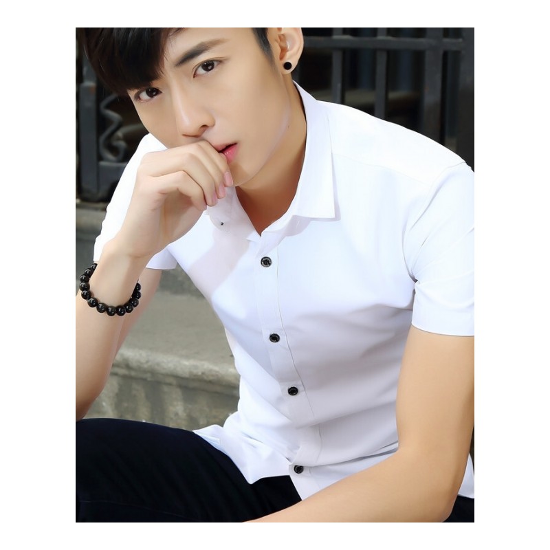 男士短袖衬衫夏季青年商务休闲韩版修身薄款纯色衬衣男装
