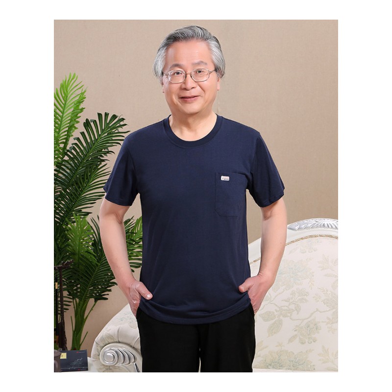 老年人短袖T恤男爷爷夏装60-70-80岁T恤中老年体恤衫半截袖老头衫