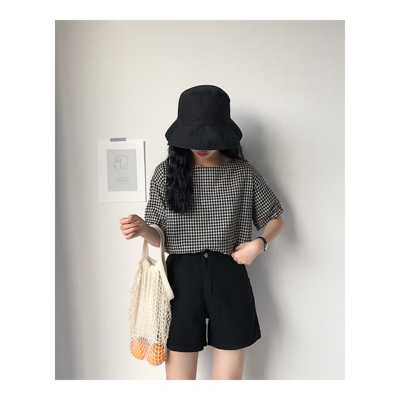 夏季2018韩版复古高腰工装牛仔裤女纯色显瘦直筒裤短裤