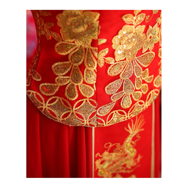 新娘敬酒服旗袍冬季女长袖夹棉婚礼中式红色结婚婚纱礼服加厚保暖