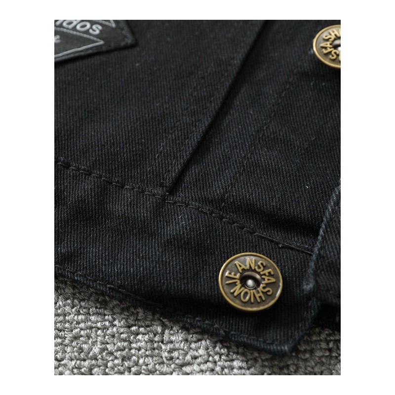 2018新款黑色水洗男士休闲牛仔夹克衫个性字母贴布装饰外套黑色