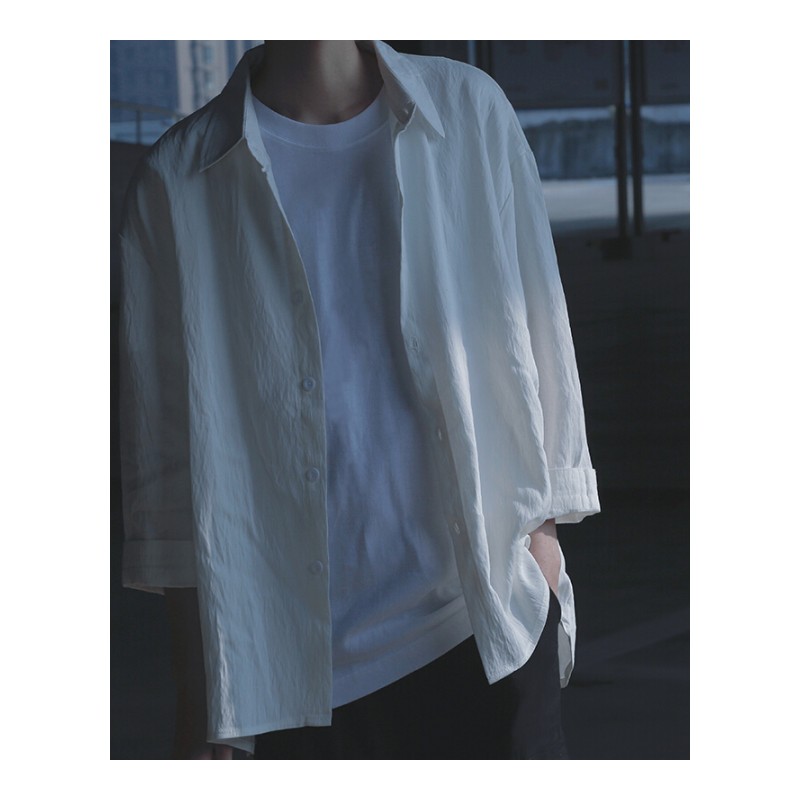 黑/白2色走路带风的七分袖白衬衫黑衬衫