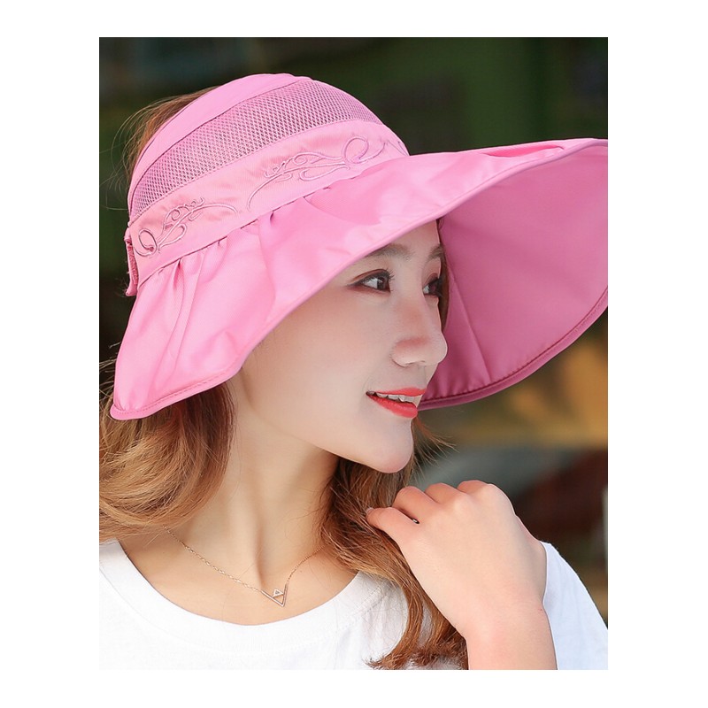 2018帽子女春夏季遮阳帽出游防紫外线太阳帽海边防晒沙滩帽空顶可折叠白色可节