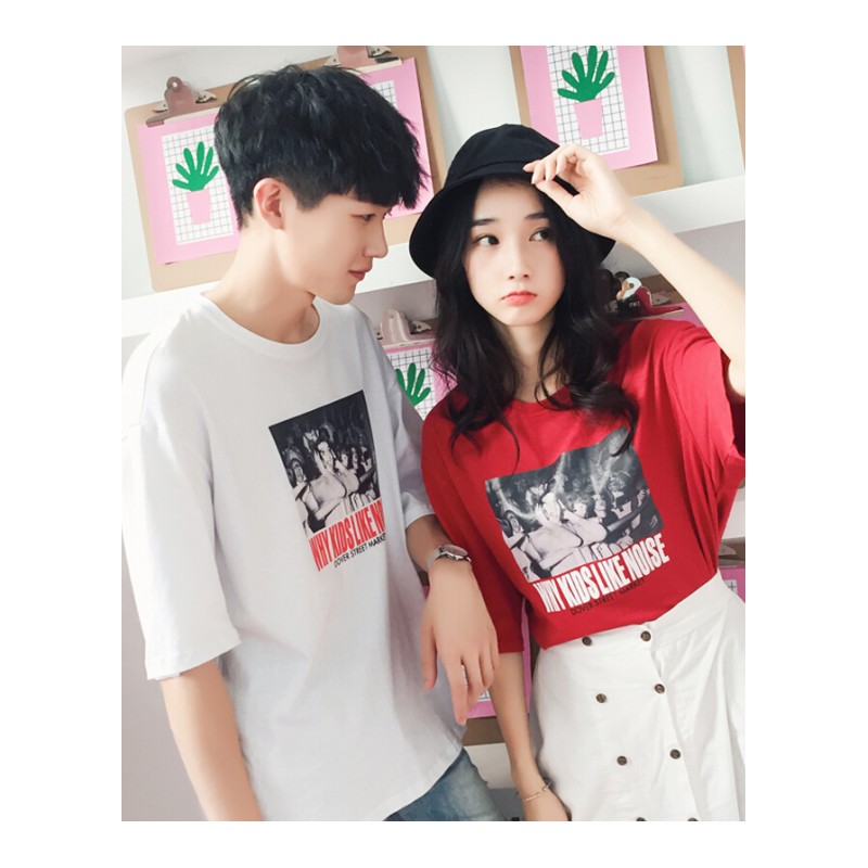 情侣装夏装2018新款韩版字母印花短袖T恤男女ins港风上衣